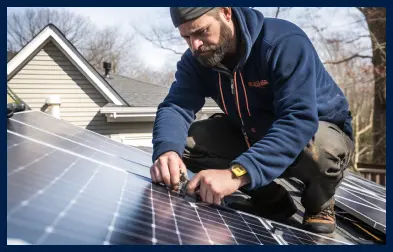man with solar Panel system on rooftop