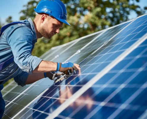 Person installing Solar panel