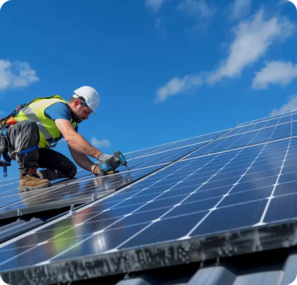 Rooftop solar panel installation in Denton